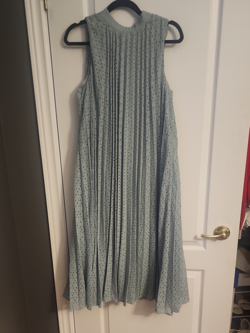 ASOS Sage Green/Pastel Teal Sleeveless Eyelet Midi Dress